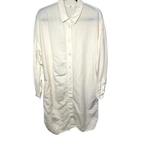 Uniqlo Linen Blend Midi Dress White Button Down Size M Minimalist Chic